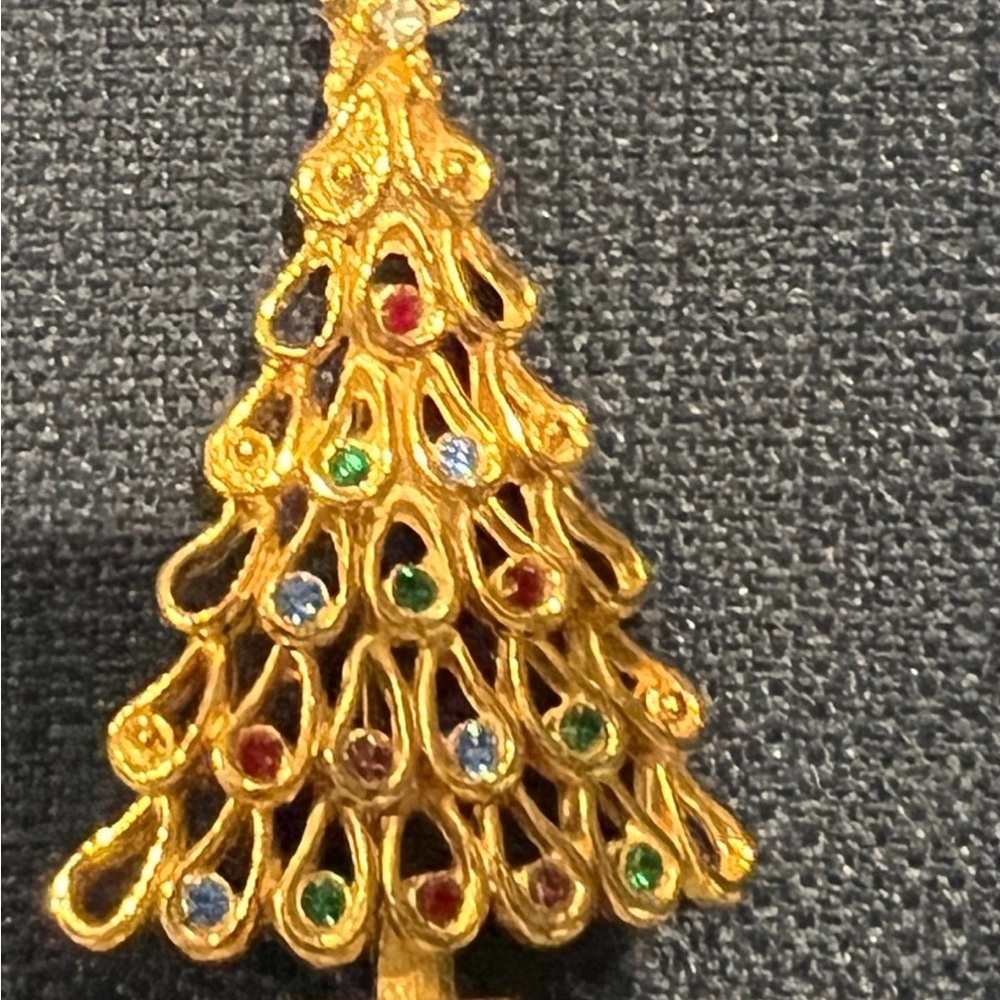 Vintage Christmas brooch goldtone with crystals - Picture 2 of 5